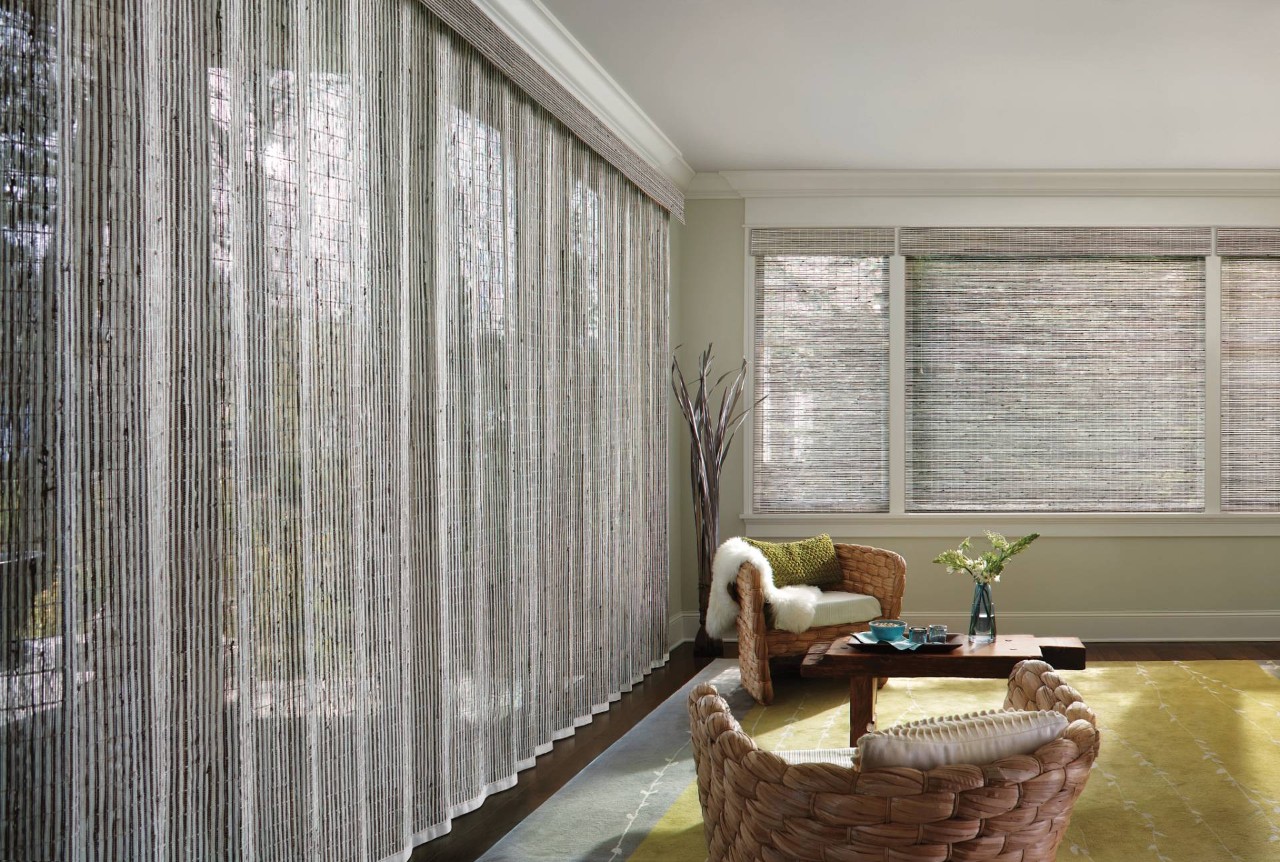 Hunter Douglas woven wood shades in a living room near Sioux Falls, SD