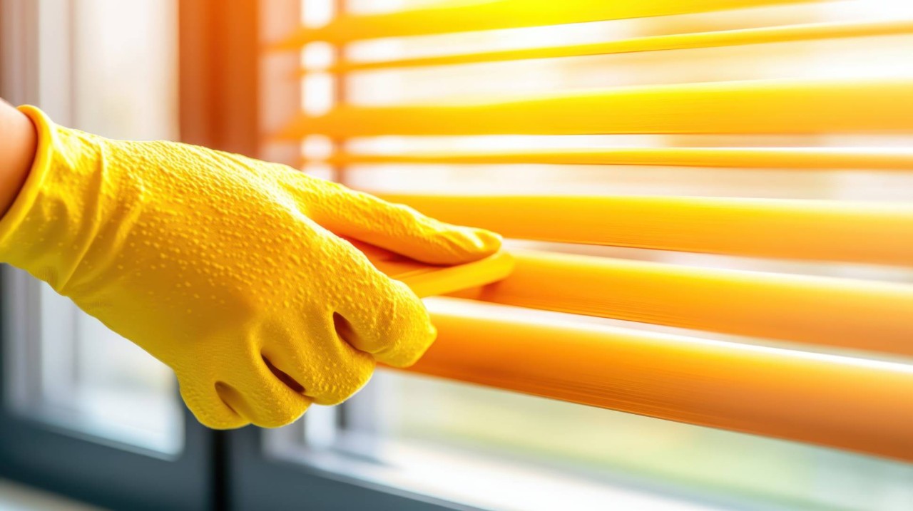 Person cleaning blinds with a tool near Sioux Falls, SD.