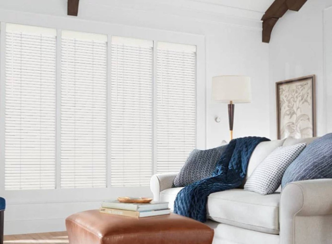 Energy efficient blinds blocking light in a contemporary living room at Betz Blinds near Sioux Falls, South Dakota